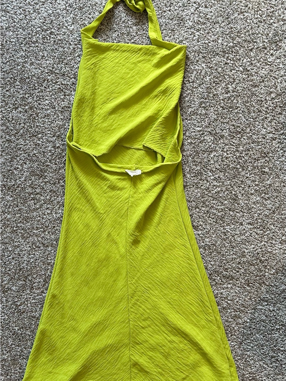 Chartreuse Cowl Neck Women's Mini Dress - Picture 4 of 7